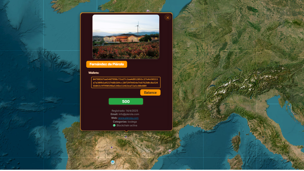 Vista de mapa de custodia BlocksWine